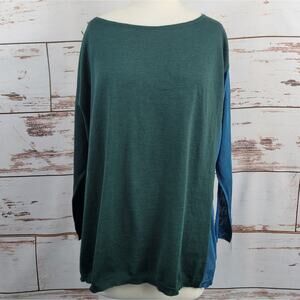 Maison Montagut Wool Blend Long Sleeve Top Green Blue Medium FLAW